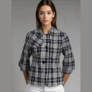 - - Black And White Retro  vintage  Plaid Hounds Tooth Retro Jacket
